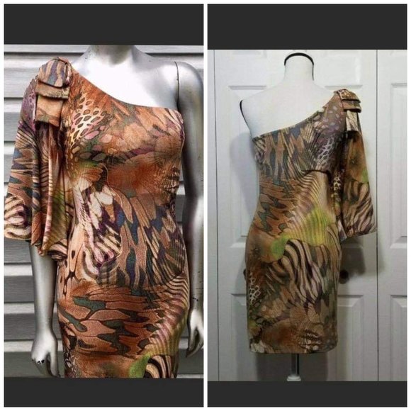 Cache Stretchy Printed  One Sleeve Bodycon Dress - Picture 1 of 16